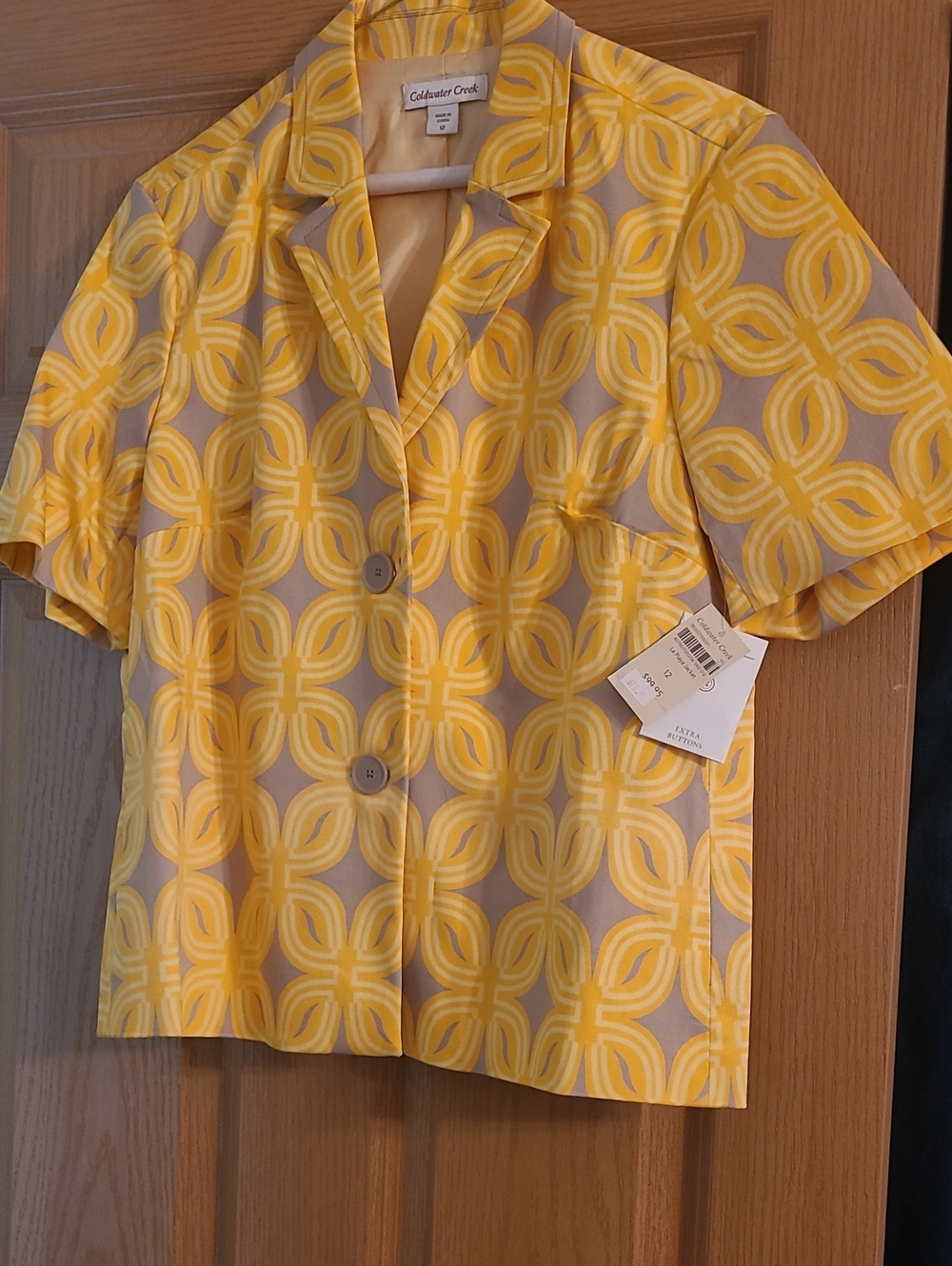Coldwater Creek Yellow and Gray Geometric Short-Sleeve Jacket